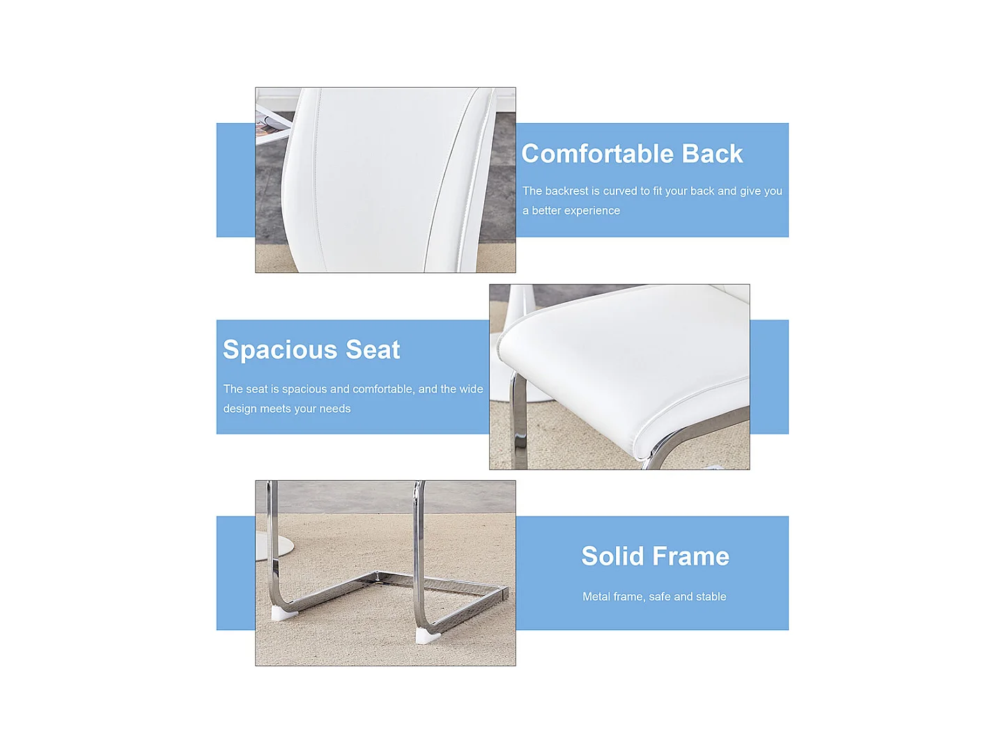 Lot de 2 chaises PU blanc coussins confortables pieds métal argenté design moderne