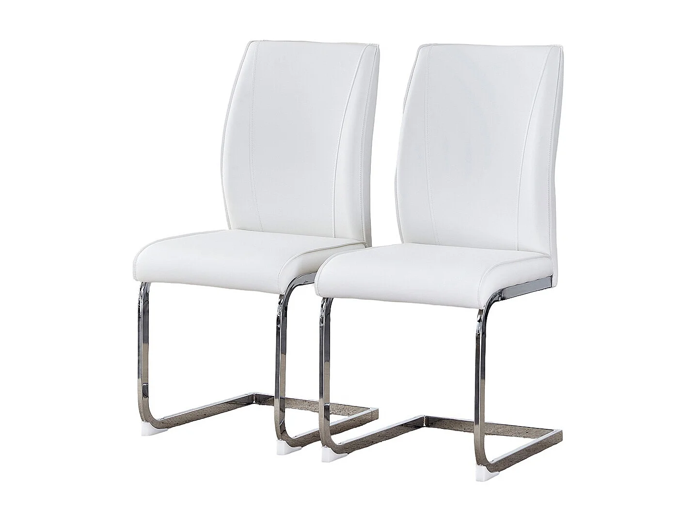 Lot de 2 chaises PU blanc coussins confortables pieds métal argenté design moderne