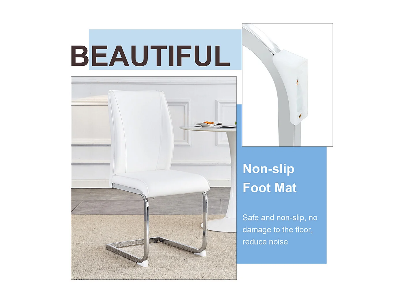 Lot de 2 chaises PU blanc coussins confortables pieds métal argenté design moderne