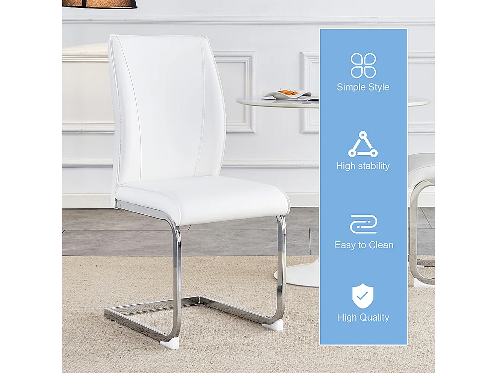 Lot de 2 chaises PU blanc coussins confortables pieds métal argenté design moderne