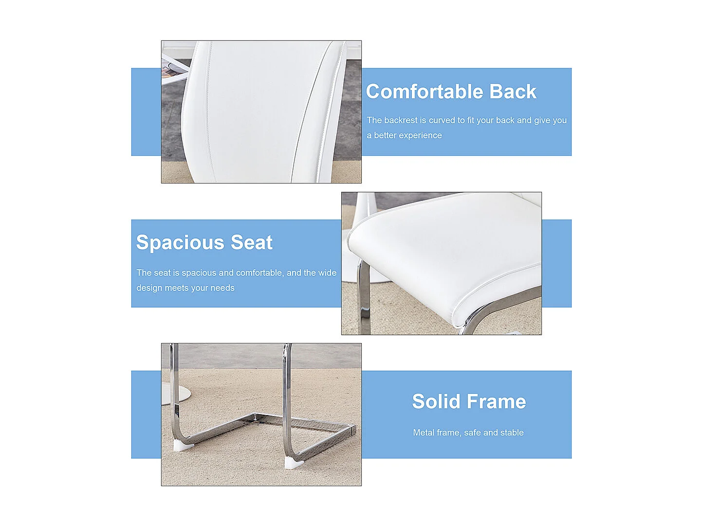 Lot de 2 chaises PU blanc coussins confortables pieds métal argenté design moderne