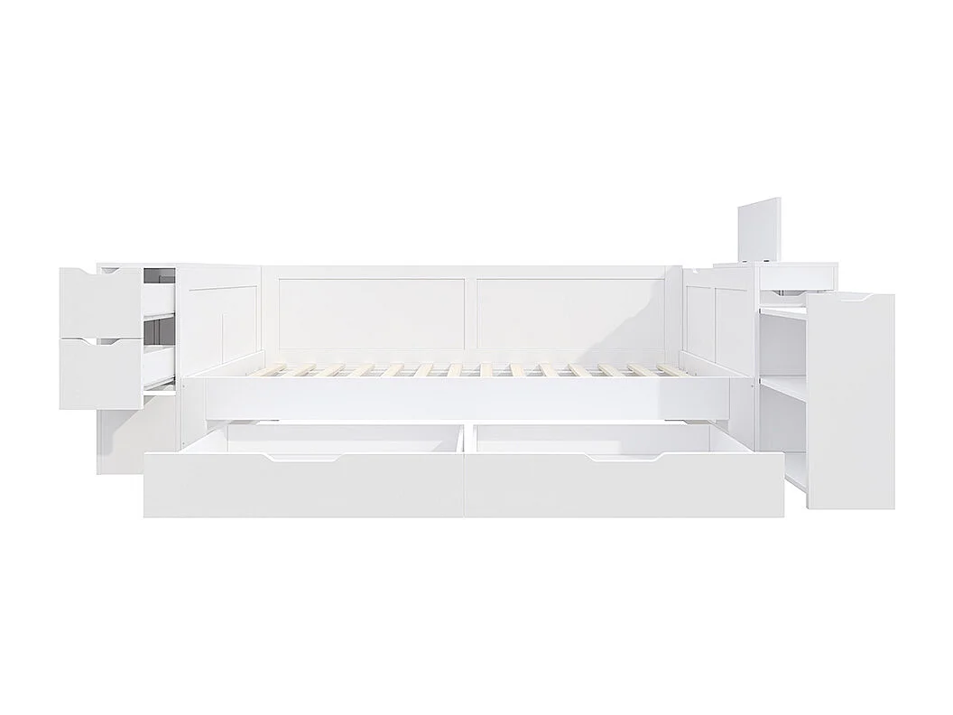 Lit combine enfant 90x200 cm avec tiroirs étagères et espace de rangement avec table de chevet avec espace de rangement blanc