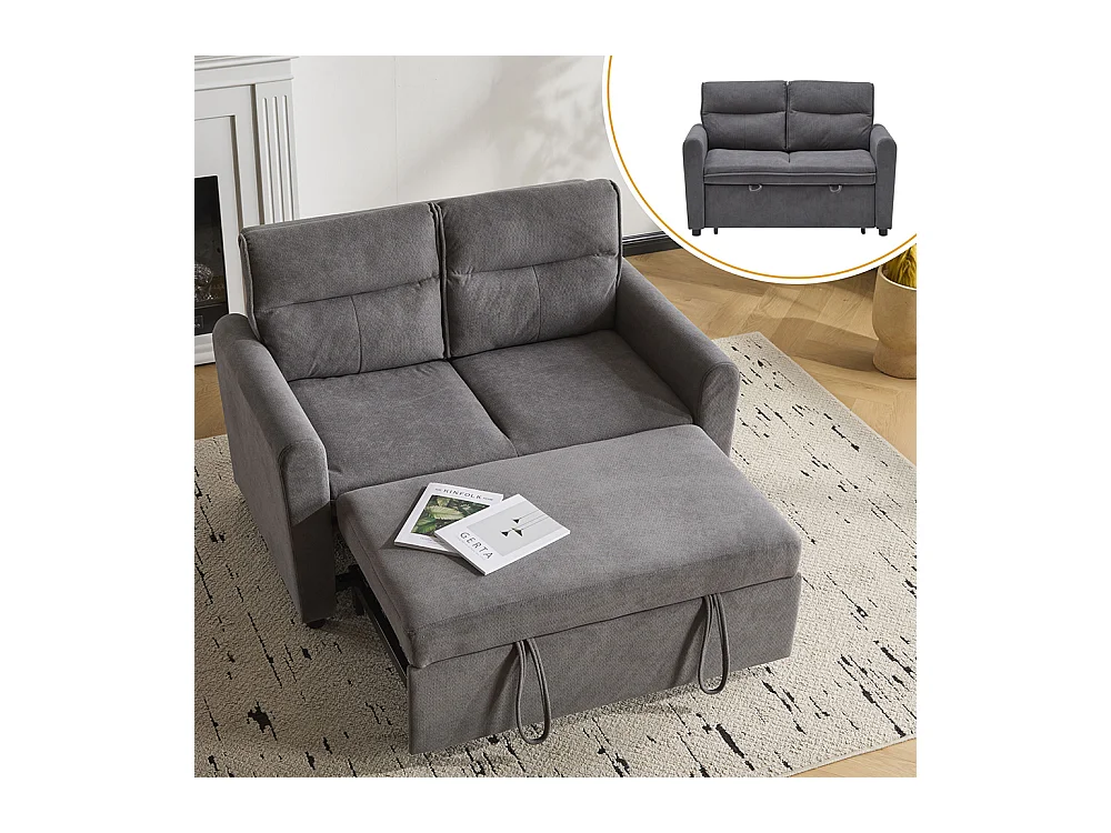 Canapé convertible 2 places moderne avec fonction couchette et dossier réglable grands coussins de dossier inclus gris antique