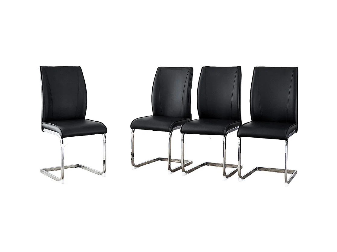 Lot de 4 chaises PU noir confortables pieds métal argenté élégance design moderne