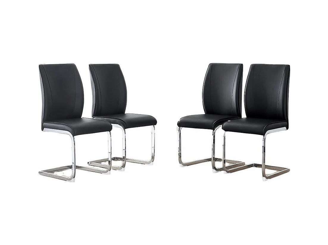 Lot de 4 chaises PU noir confortables pieds métal argenté élégance design moderne