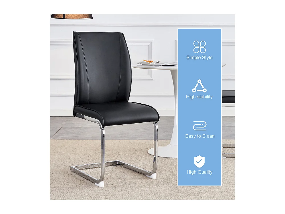 Lot de 4 chaises PU noir confortables pieds métal argenté élégance design moderne