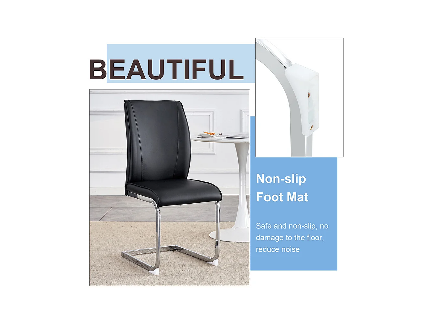 Lot de 4 chaises PU noir confortables pieds métal argenté élégance design moderne