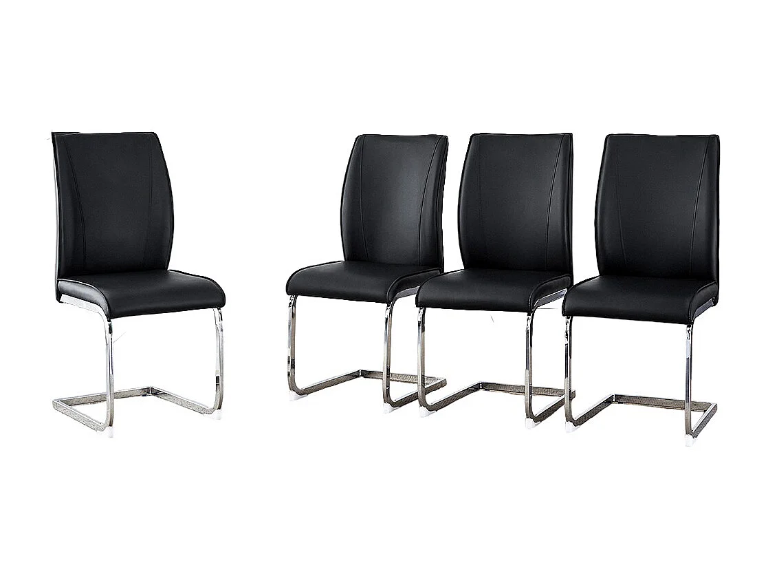 Lot de 4 chaises PU noir confortables pieds métal argenté élégance design moderne