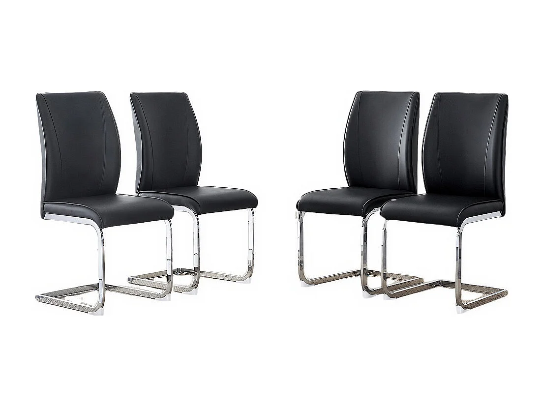 Lot de 4 chaises PU noir confortables pieds métal argenté élégance design moderne