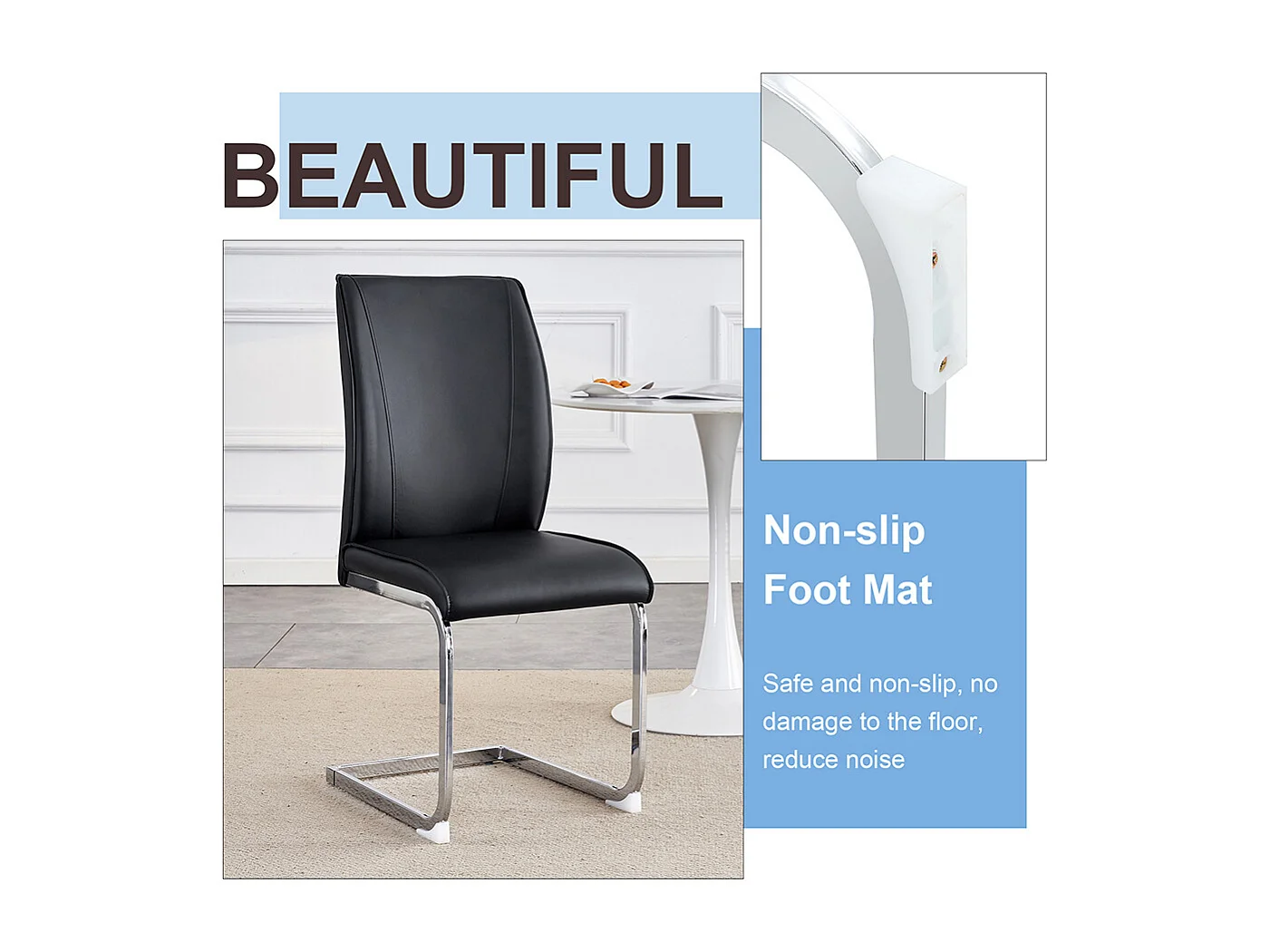 Lot de 4 chaises PU noir confortables pieds métal argenté élégance design moderne