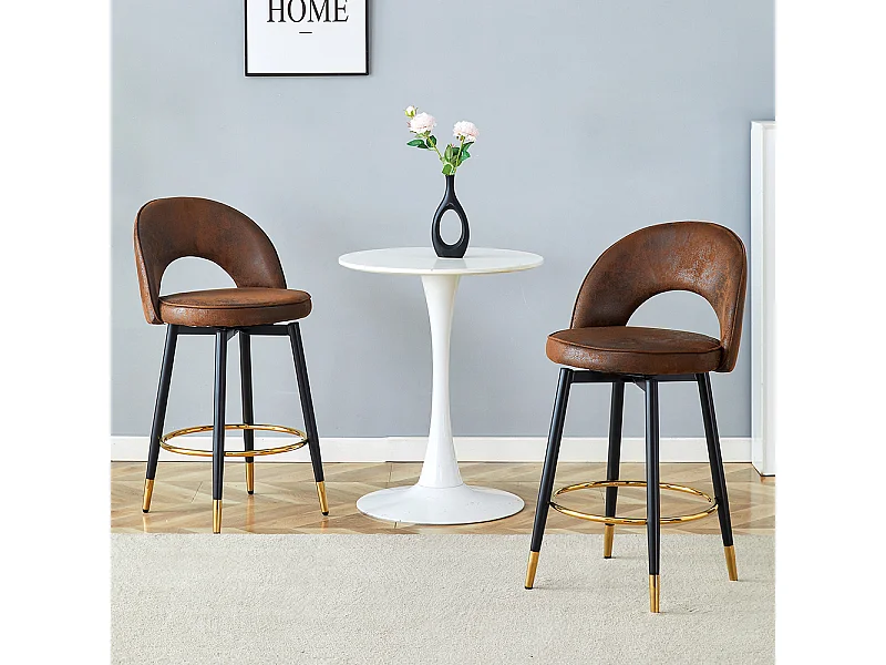 Chaise bar pivotante 360° tissu technique marron confortable rembourrée polyvalente lot de 2