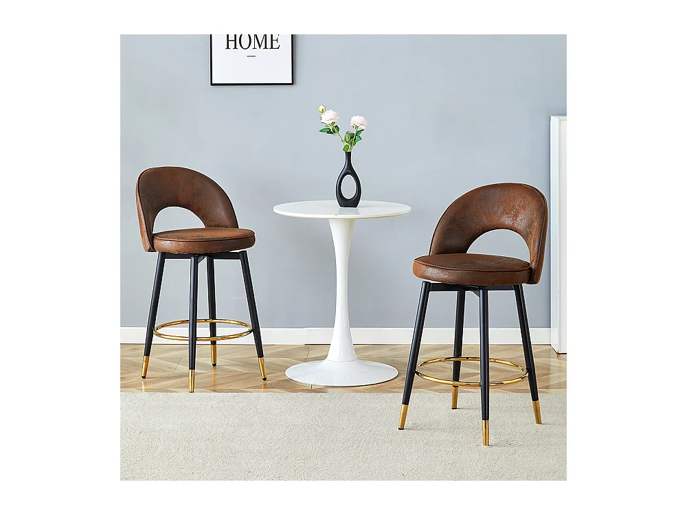 Chaise bar pivotante 360° tissu technique marron confortable rembourrée polyvalente lot de 2