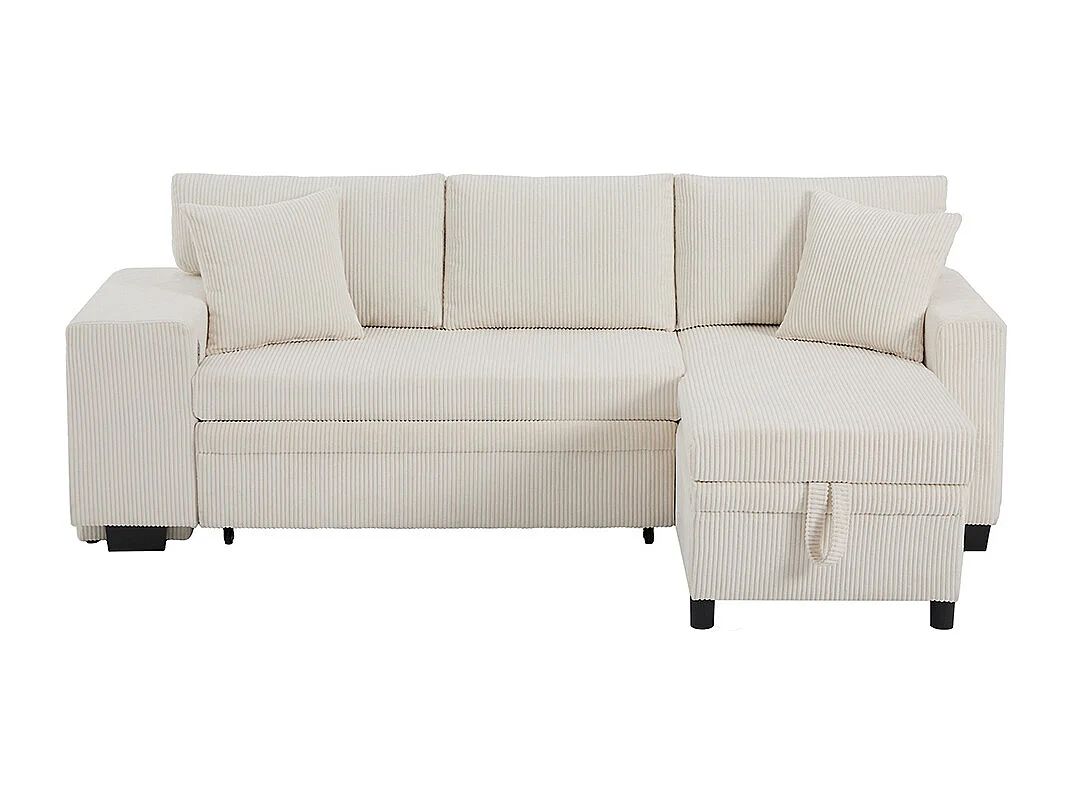 Canapé d'angle convertible fonction couchage L port USB coussins 3 places tablettes latérales espace rangement beige