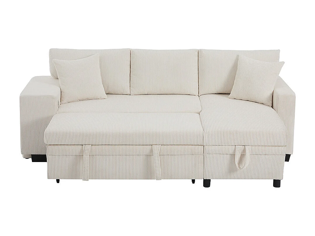 Canapé d'angle convertible fonction couchage L port USB coussins 3 places tablettes latérales espace rangement beige