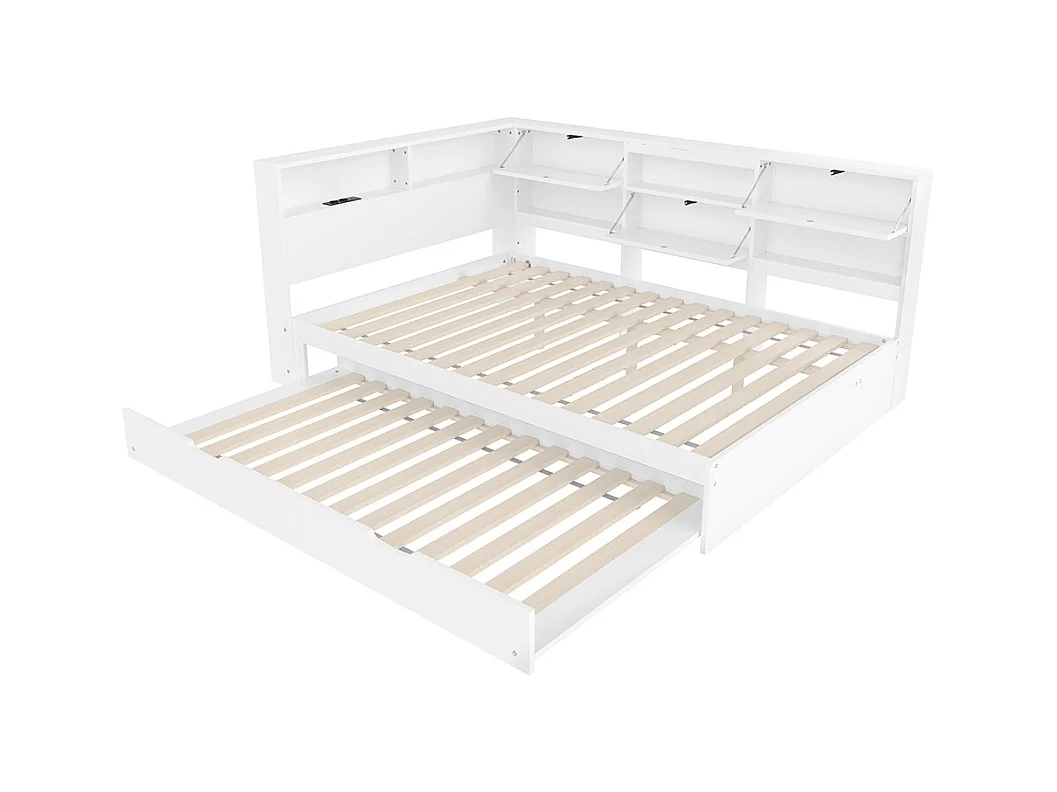 Lit combiné lit de jour canapé-lit 140x200 cm tête de lit rangement gigogne sans matelas blanc