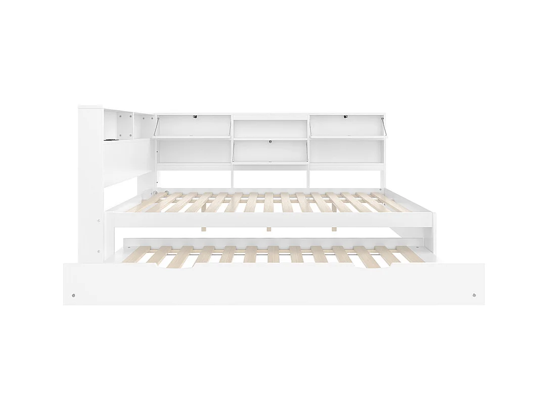 Lit combiné lit de jour canapé-lit 140x200 cm tête de lit rangement gigogne sans matelas blanc