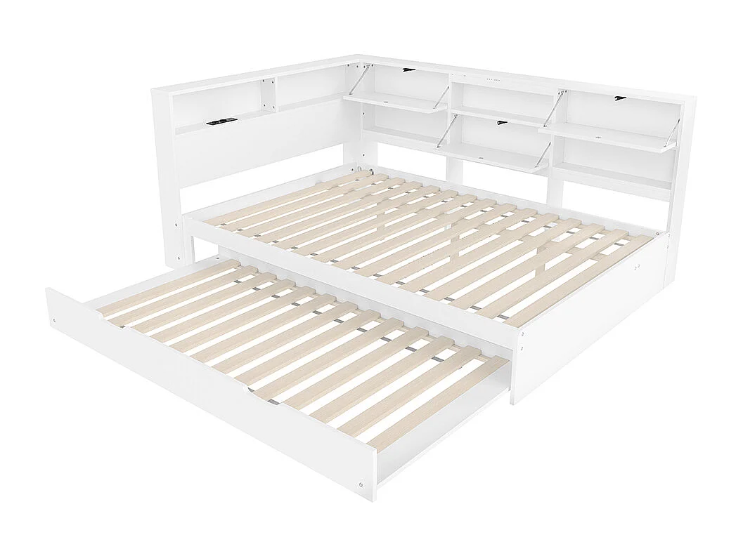 Lit combiné lit de jour canapé-lit 140x200 cm tête de lit rangement gigogne sans matelas blanc