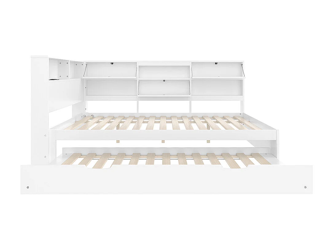 Lit combiné lit de jour canapé-lit 140x200 cm tête de lit rangement gigogne sans matelas blanc