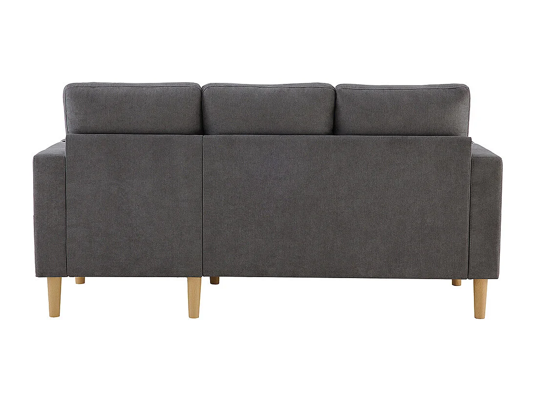 Canapé d'angle moderne L 3 places chaise longue espace rangement porte-gobelet intégré 2 coussins multi-usage gris foncé