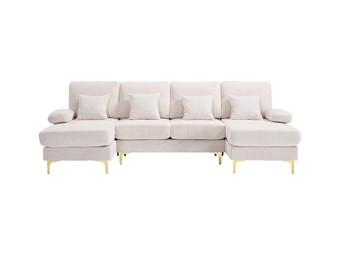 Canapé d'angle moderne éclairage LED port USB-C structure bois massif 4 coussins dossier ergonomique confort maximal beige