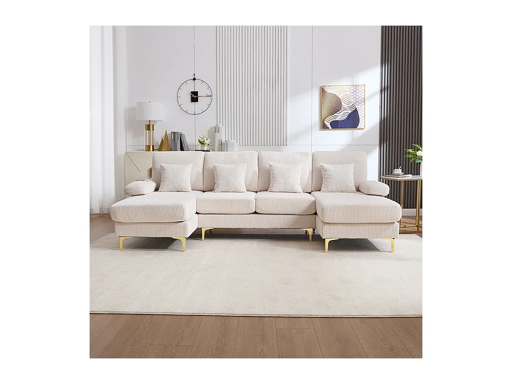 Canapé d'angle moderne éclairage LED port USB-C structure bois massif 4 coussins dossier ergonomique confort maximal beige