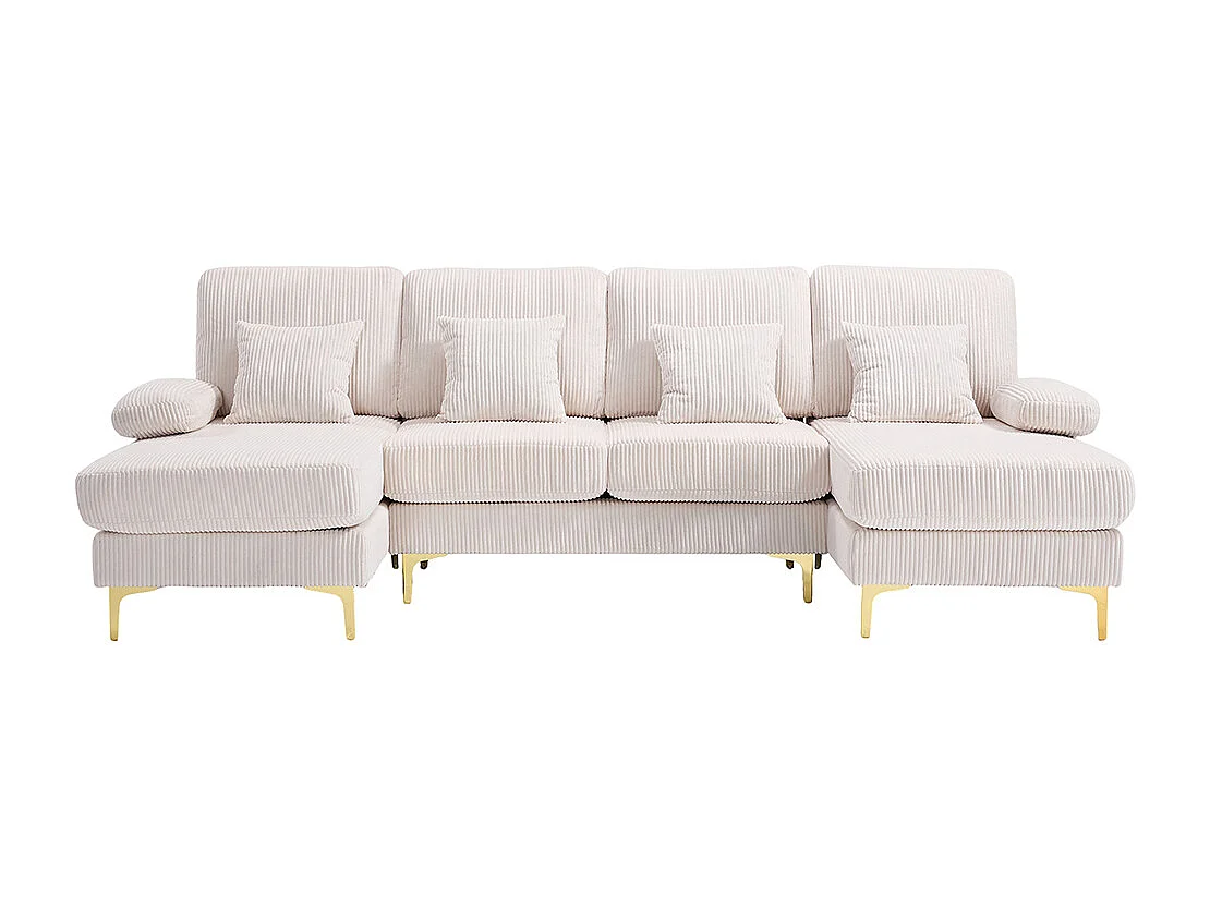 Canapé d'angle moderne éclairage LED port USB-C structure bois massif 4 coussins dossier ergonomique confort maximal beige