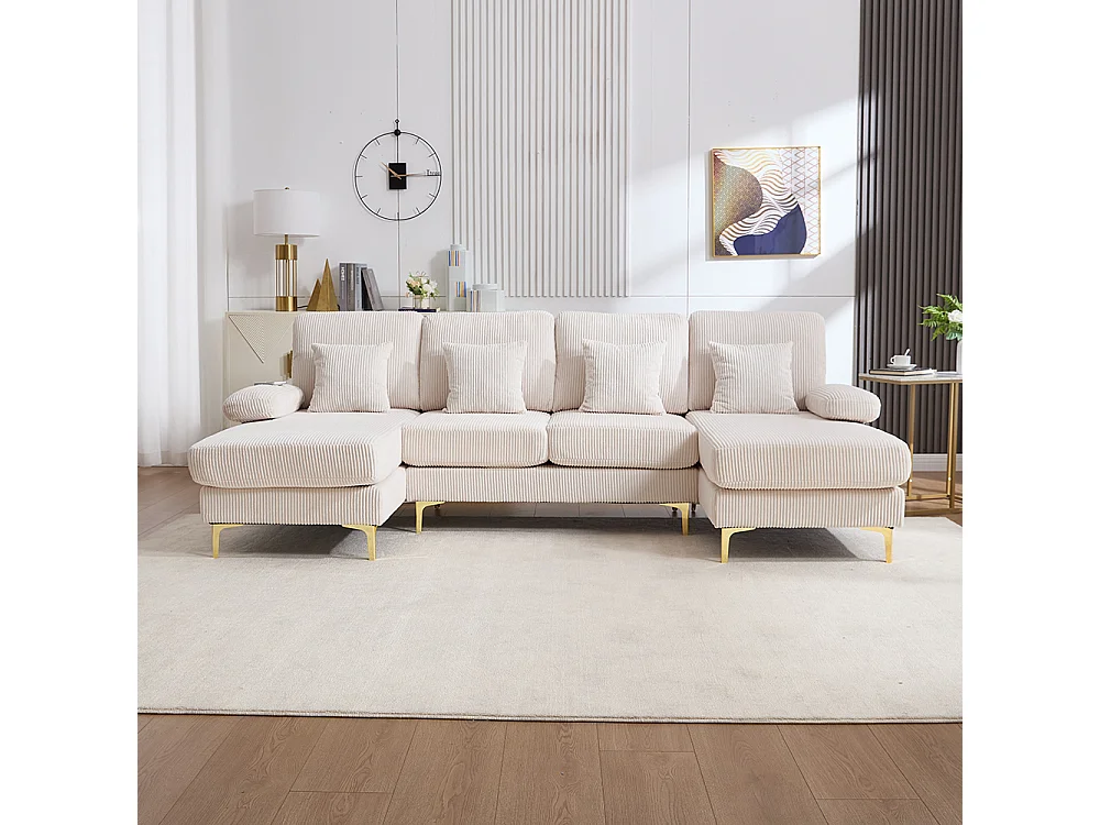 Canapé d'angle moderne éclairage LED port USB-C structure bois massif 4 coussins dossier ergonomique confort maximal beige