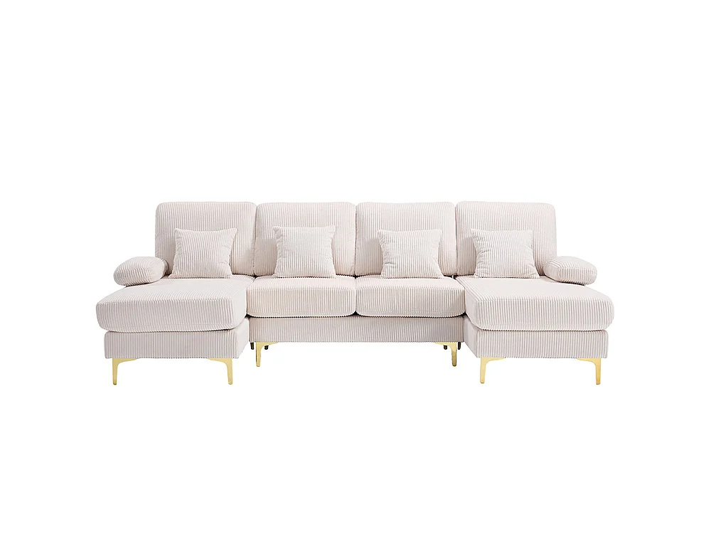 Canapé d'angle relax 4 places avec LED en velours beige