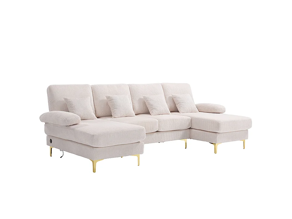 Canapé d'angle relax 4 places avec LED en velours beige