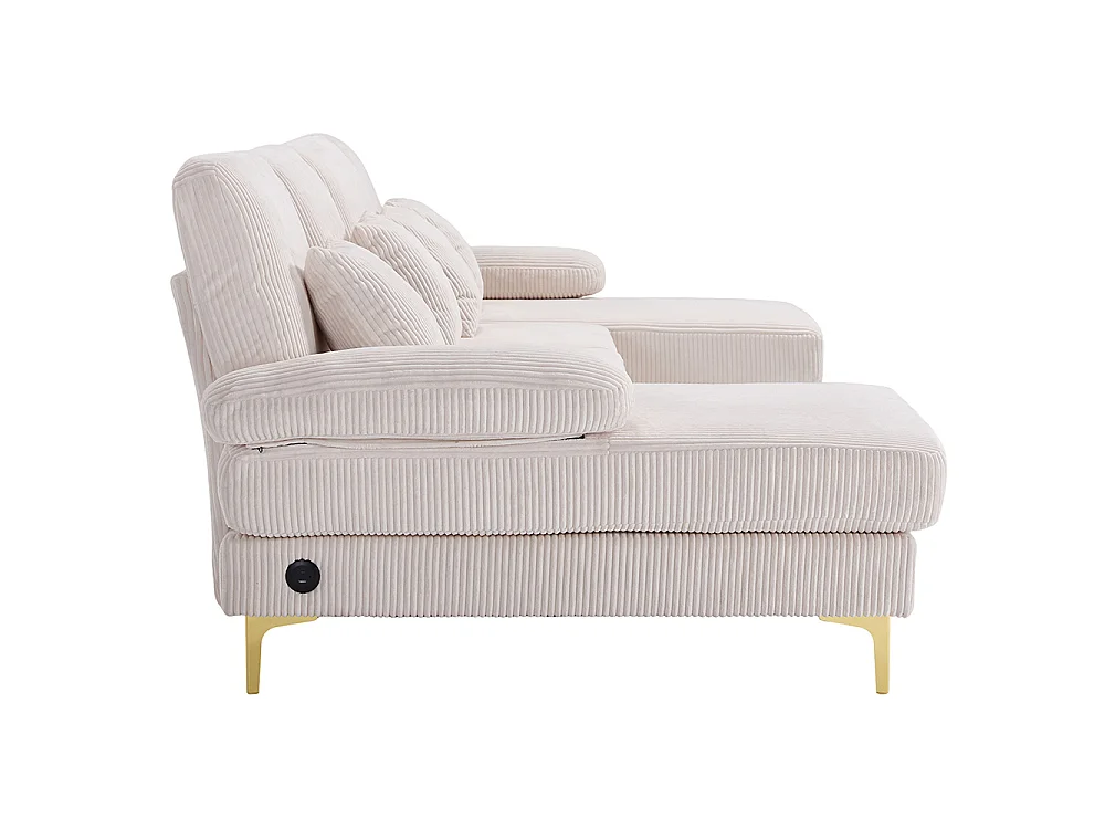 Canapé d'angle relax 4 places avec LED en velours beige