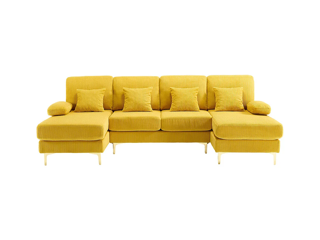 Canapé d'angle moderne éclairage LED port USB-C structure bois massif 4 coussins dossier ergonomique confort maximal jaune