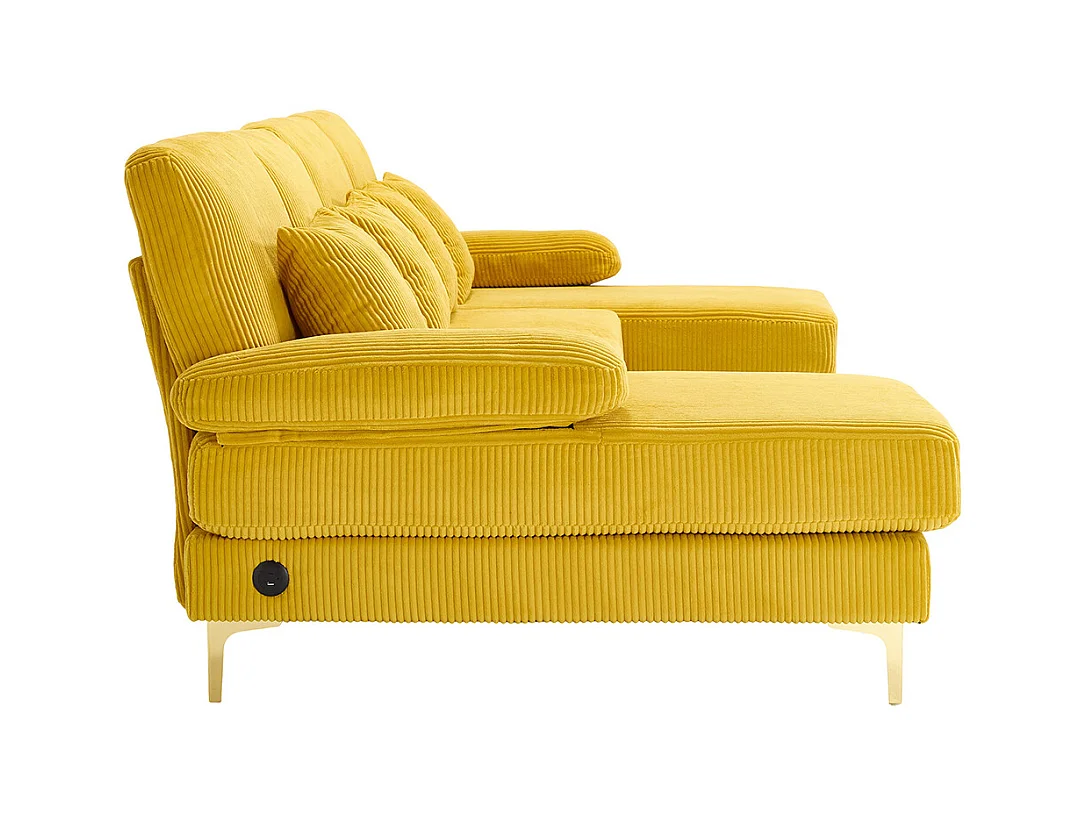 Canapé d'angle moderne éclairage LED port USB-C structure bois massif 4 coussins dossier ergonomique confort maximal jaune