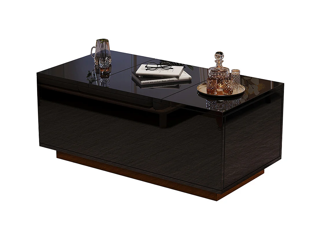 Table basse relevable 95x48x40 cm noir plateau réglable LED extensible 2 tiroirs