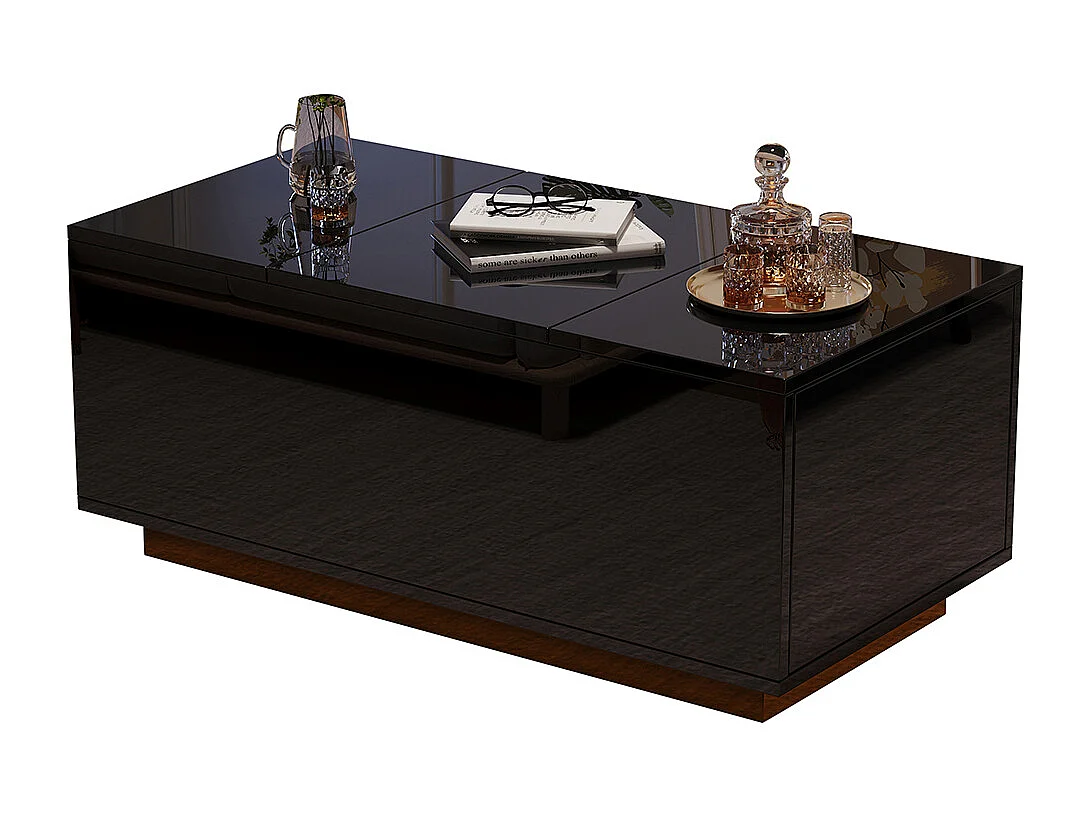 Table basse relevable 95x48x40 cm noir plateau réglable LED extensible 2 tiroirs