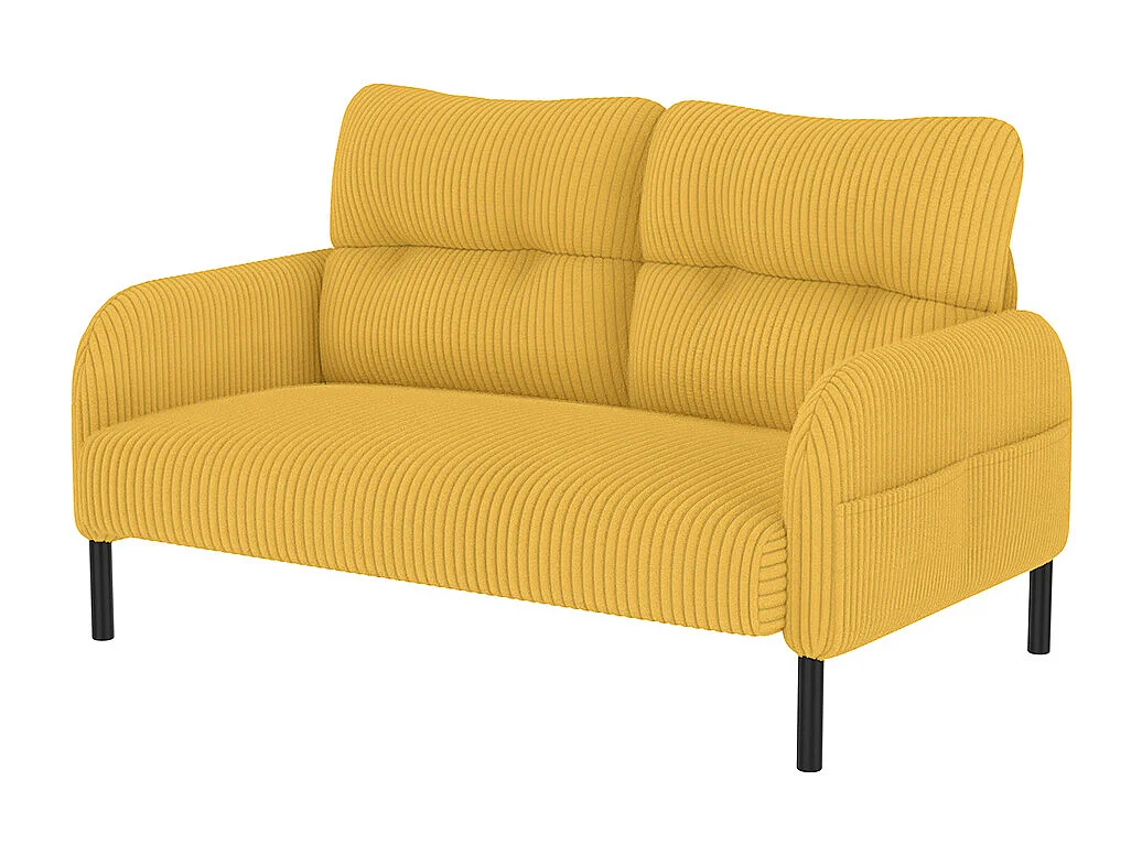Tweepersoonsbank corduroy comfortabele vulling hoge rugleuning zijvakken metalen poten kantoor huis geel