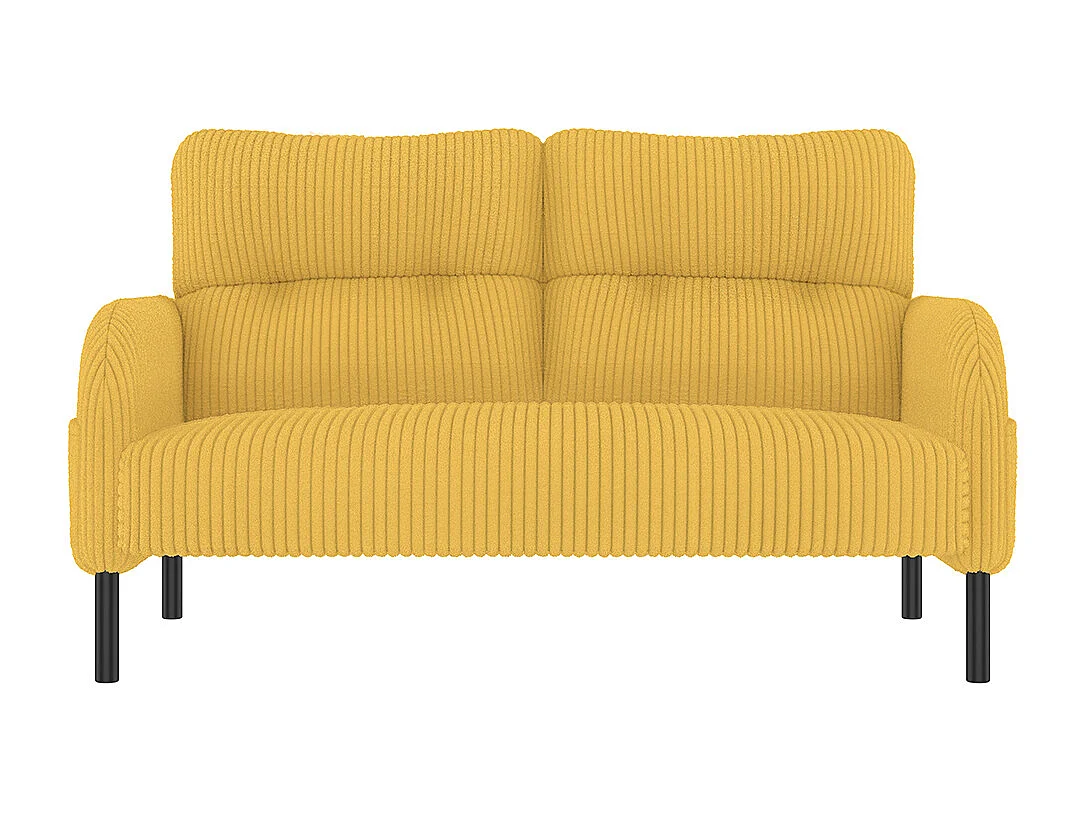 Canapé deux places velours côtelé rembourrage confortable dossier haut poches latérales pieds métal bureau maison jaune