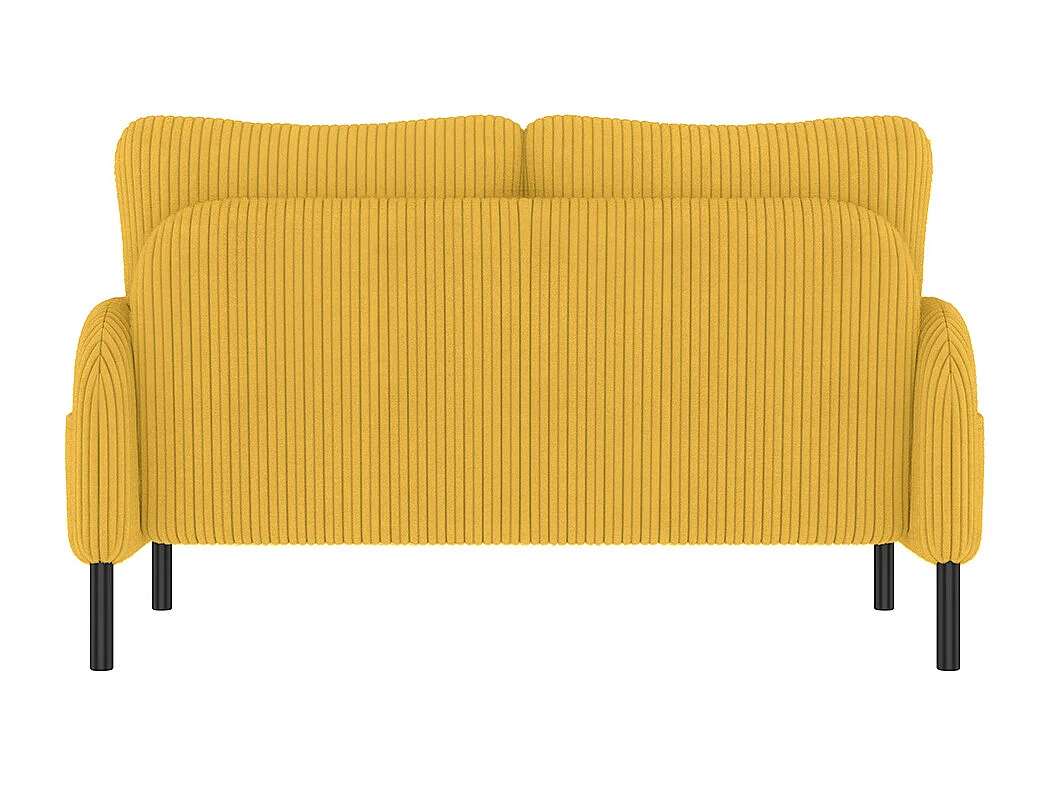 Canapé deux places velours côtelé rembourrage confortable dossier haut poches latérales pieds métal bureau maison jaune