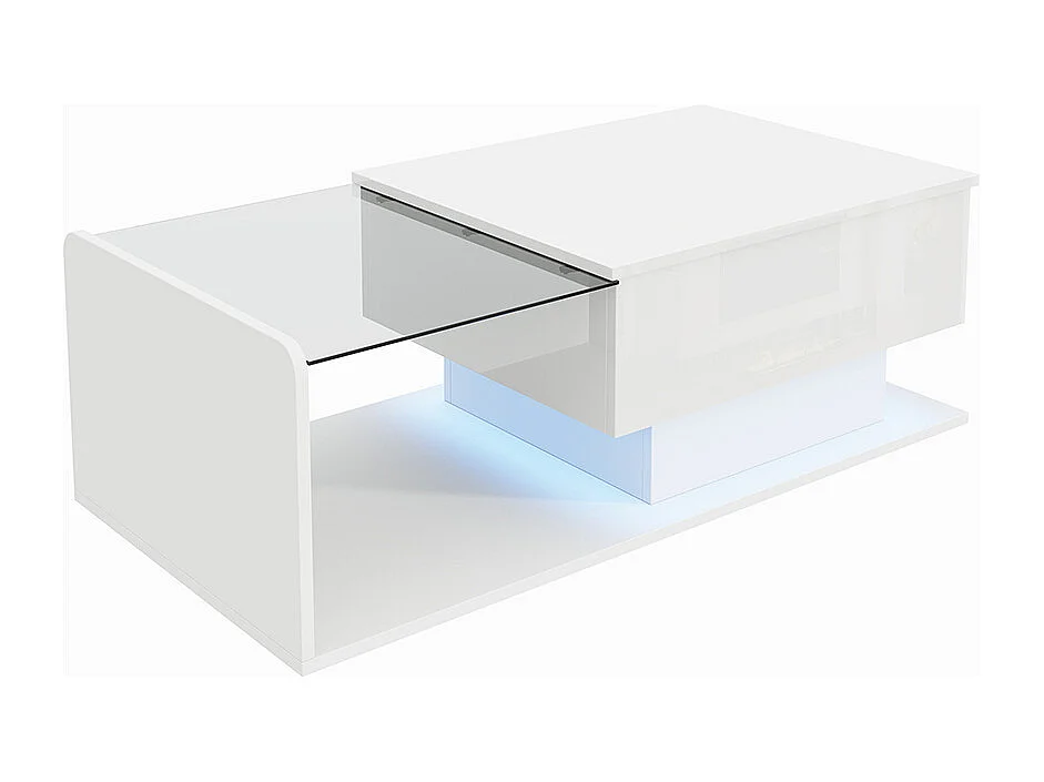 Table basse blanc brillant verre effet LED plateau verre