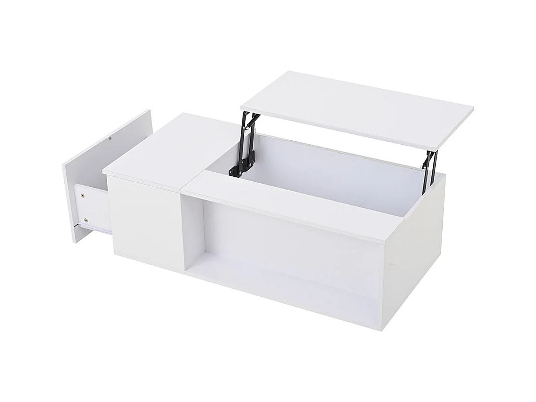 Table basse réglable 100x50x40 cm blanc rangement caché LED tiroir