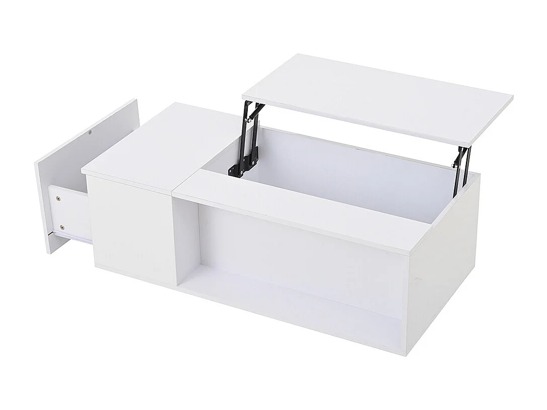 Table basse réglable 100x50x40 cm blanc rangement caché LED tiroir