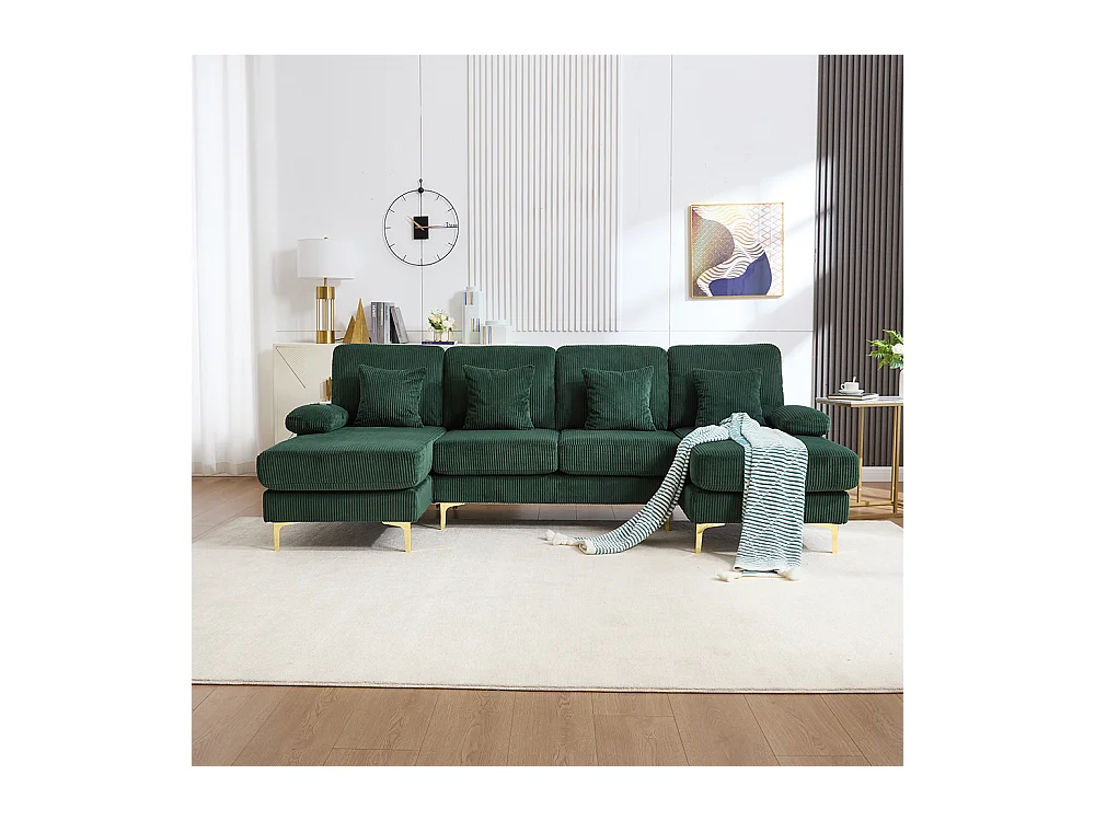 Canapé d'angle moderne éclairage LED port USB-C structure bois massif 4 coussins dossier ergonomique confort maximal vert émeraude