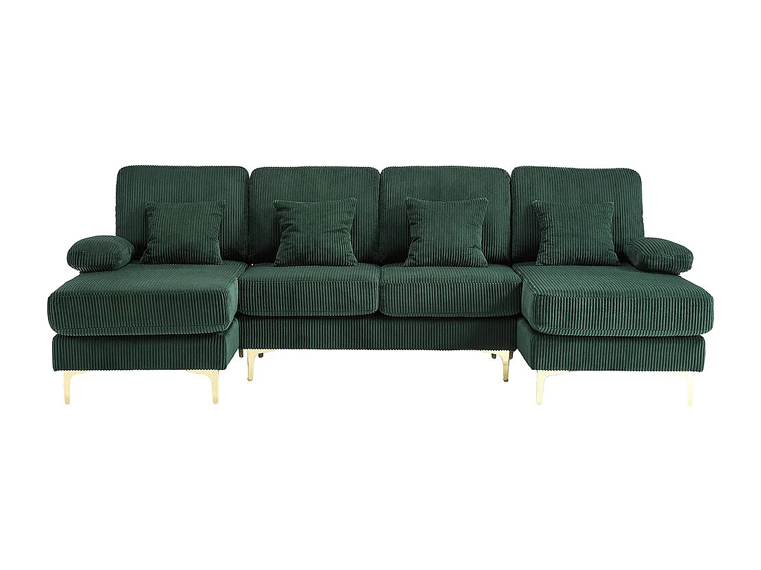 Moderne hoekbank met ledverlichting USB-C-poort massief houten frame 4 kussens ergonomische rugleuning maximaal comfort smaragdgroen