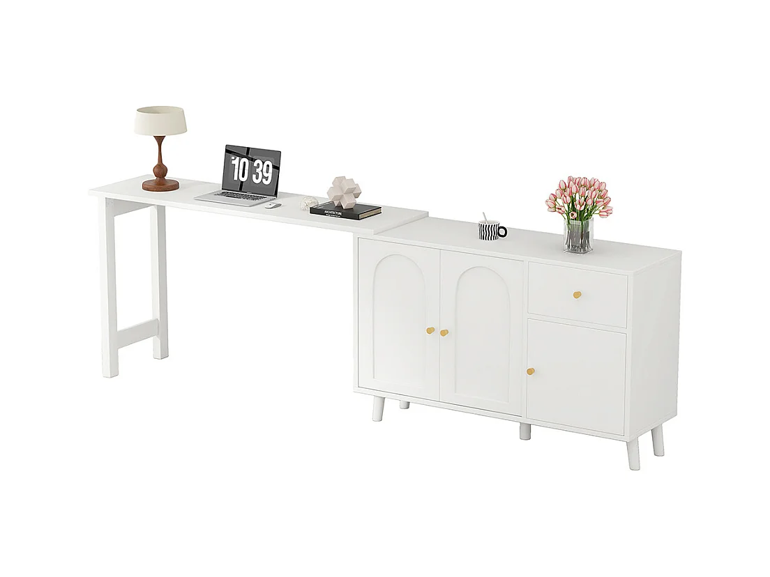 Bureau multifonction 2 en 1 buffet pivotant 360° 3 portes 1 tiroir certifié FSC élégant ordinateur dangle coiffeuse buffet