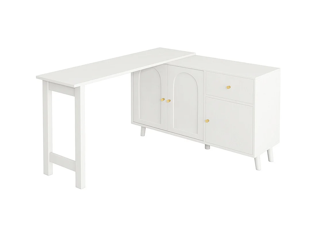 Bureau multifonction 2 en 1 buffet pivotant 360° 3 portes 1 tiroir certifié FSC élégant ordinateur dangle coiffeuse buffet