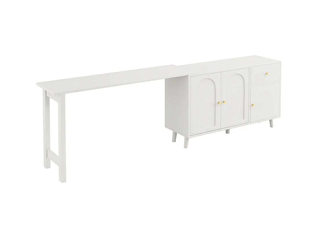 Bureau multifonction 2 en 1 buffet pivotant 360° 3 portes 1 tiroir certifié FSC élégant ordinateur dangle coiffeuse buffet