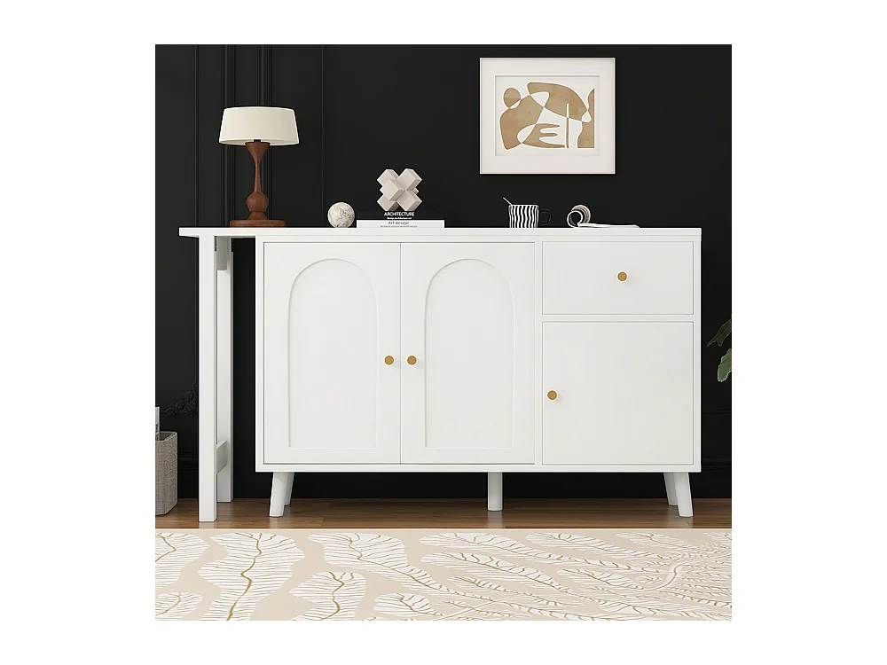 Bureau multifonction 2 en 1 buffet pivotant 360° 3 portes 1 tiroir certifié FSC élégant ordinateur dangle coiffeuse buffet