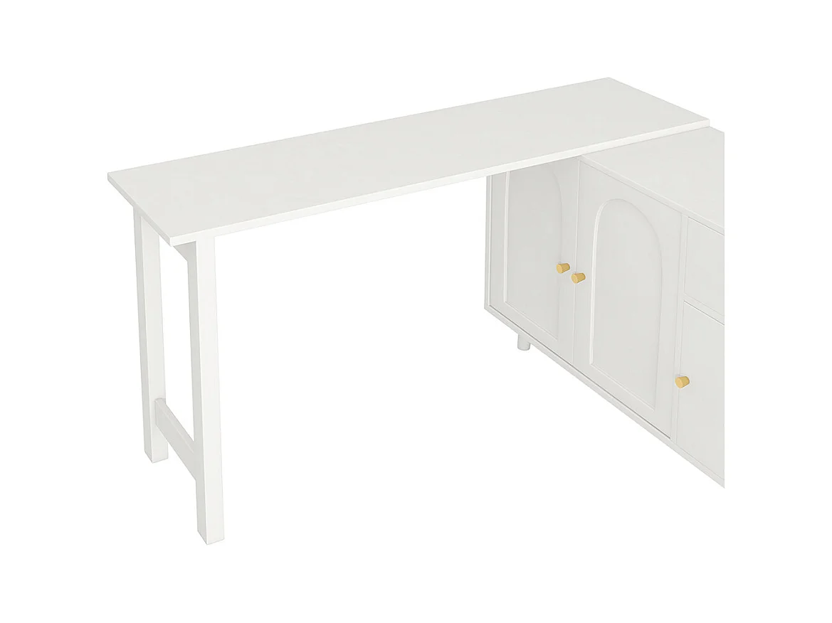 Bureau multifonction 2 en 1 buffet pivotant 360° 3 portes 1 tiroir certifié FSC élégant ordinateur dangle coiffeuse buffet