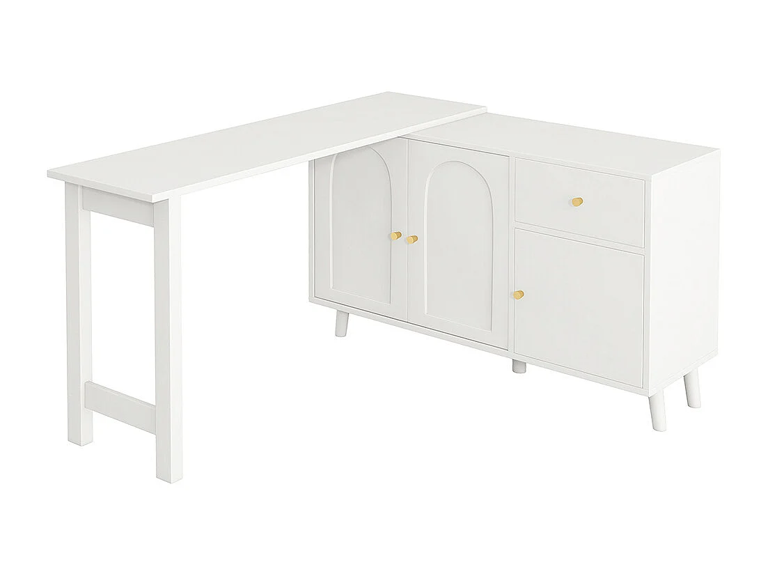 Bureau multifonction 2 en 1 buffet pivotant 360° 3 portes 1 tiroir certifié FSC élégant ordinateur dangle coiffeuse buffet