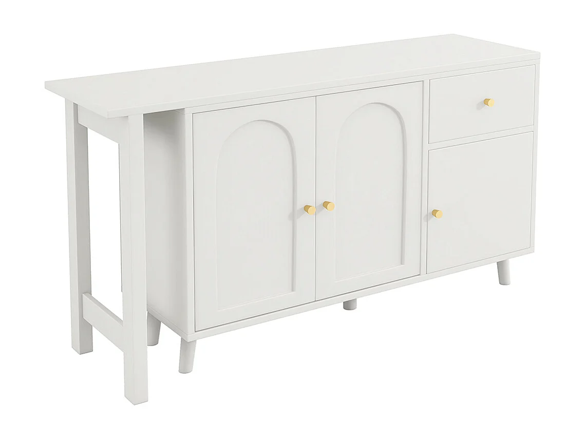 Bureau multifonction 2 en 1 buffet pivotant 360° 3 portes 1 tiroir certifié FSC élégant ordinateur dangle coiffeuse buffet