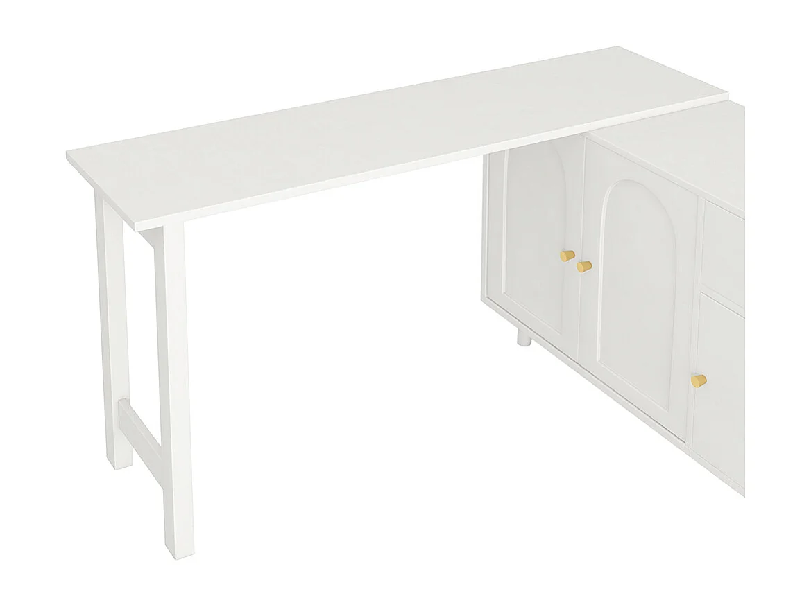 Bureau multifonction 2 en 1 buffet pivotant 360° 3 portes 1 tiroir certifié FSC élégant ordinateur dangle coiffeuse buffet